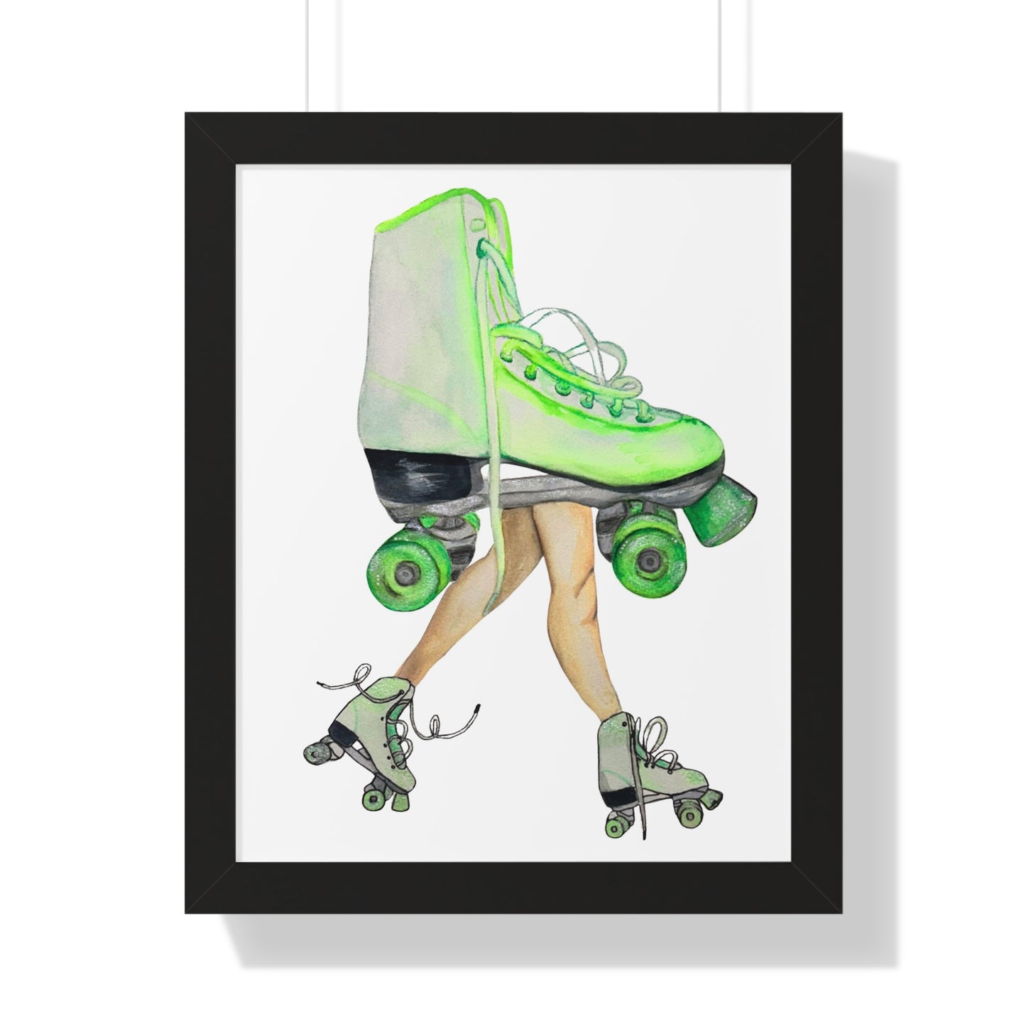 Roller Skate Art Print — Neon Green Roller Skates Framed Print