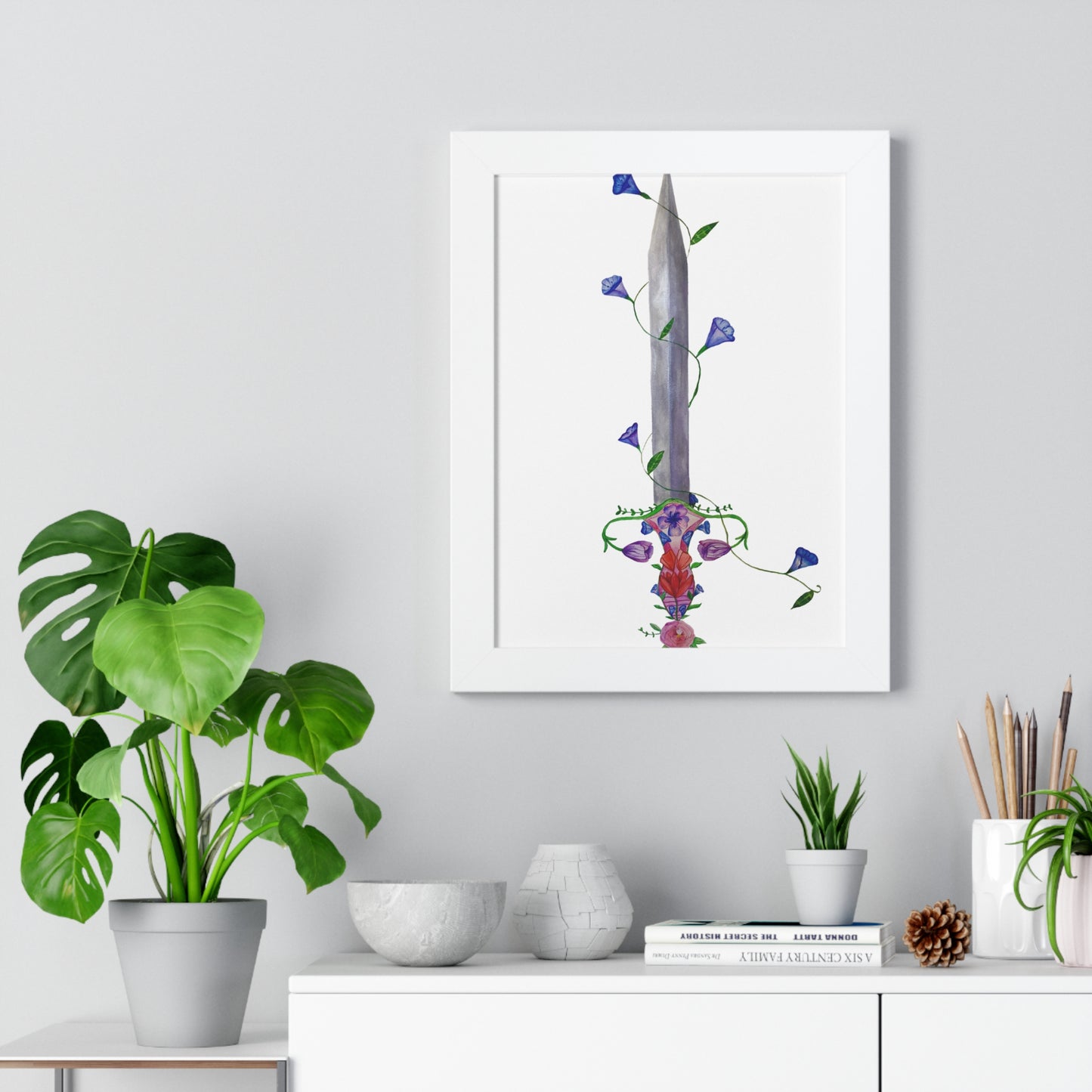 Floral Sword Art Print — Botanical Dagger Wall Art