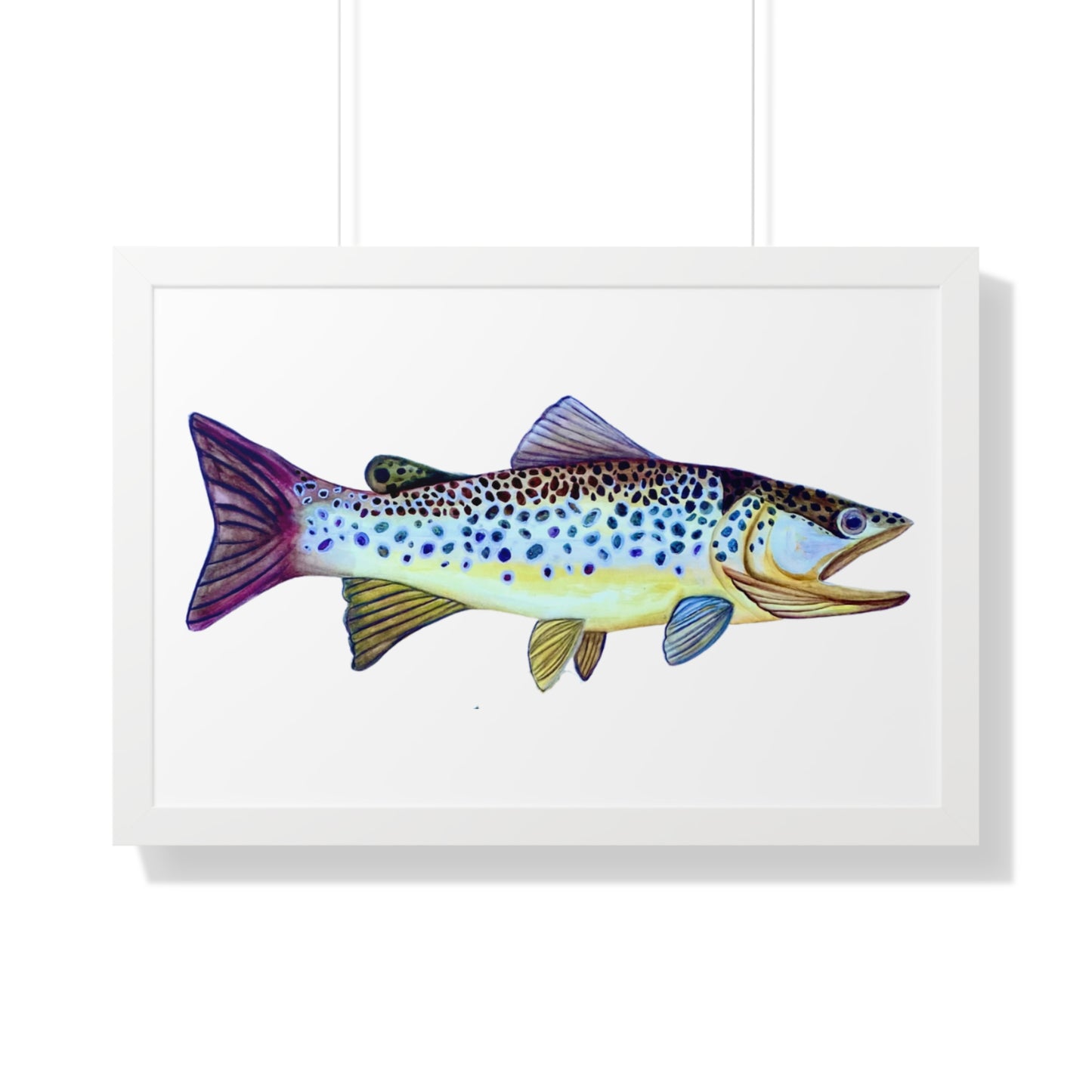 Framed Fish Art Print — Colorful Trout Horizontal Poster for Cabin, Lake House, or Nursery