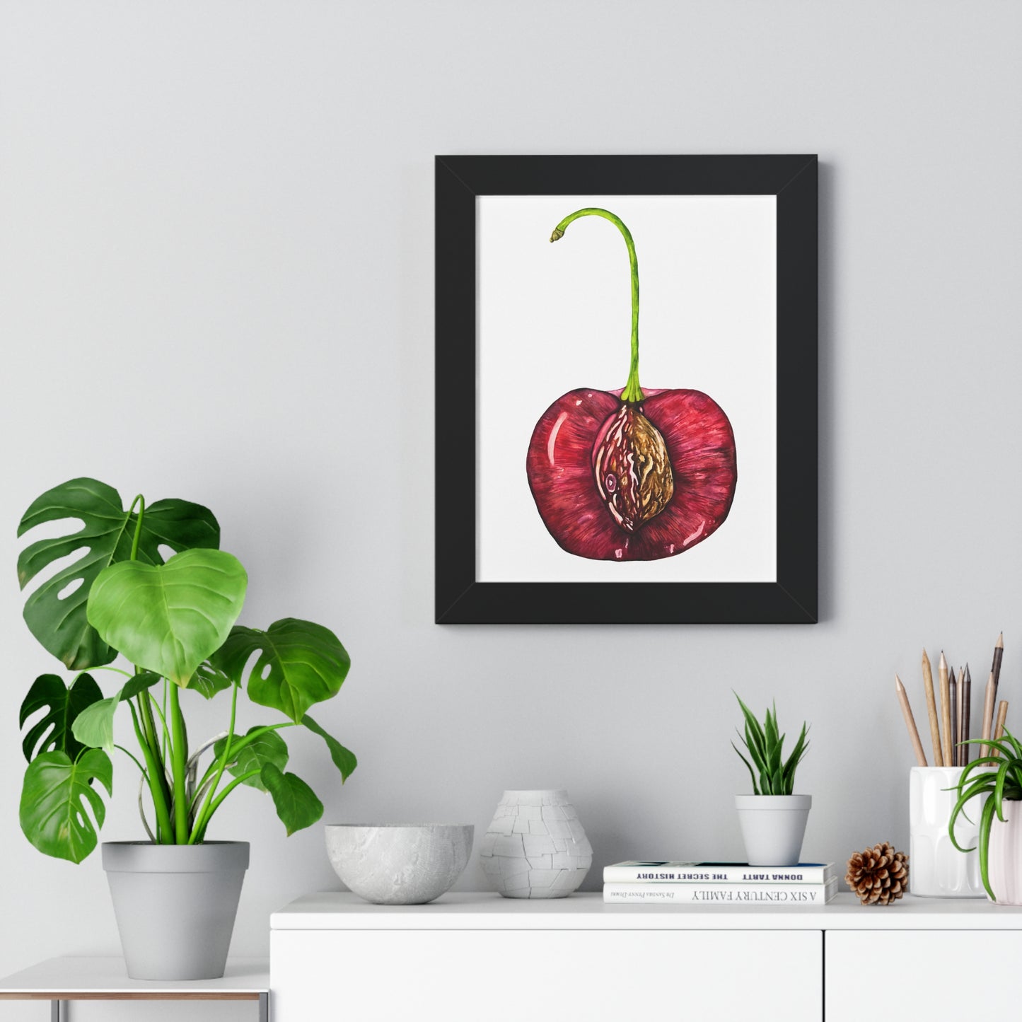 Cherry Pit Watercolor Framed Art Print