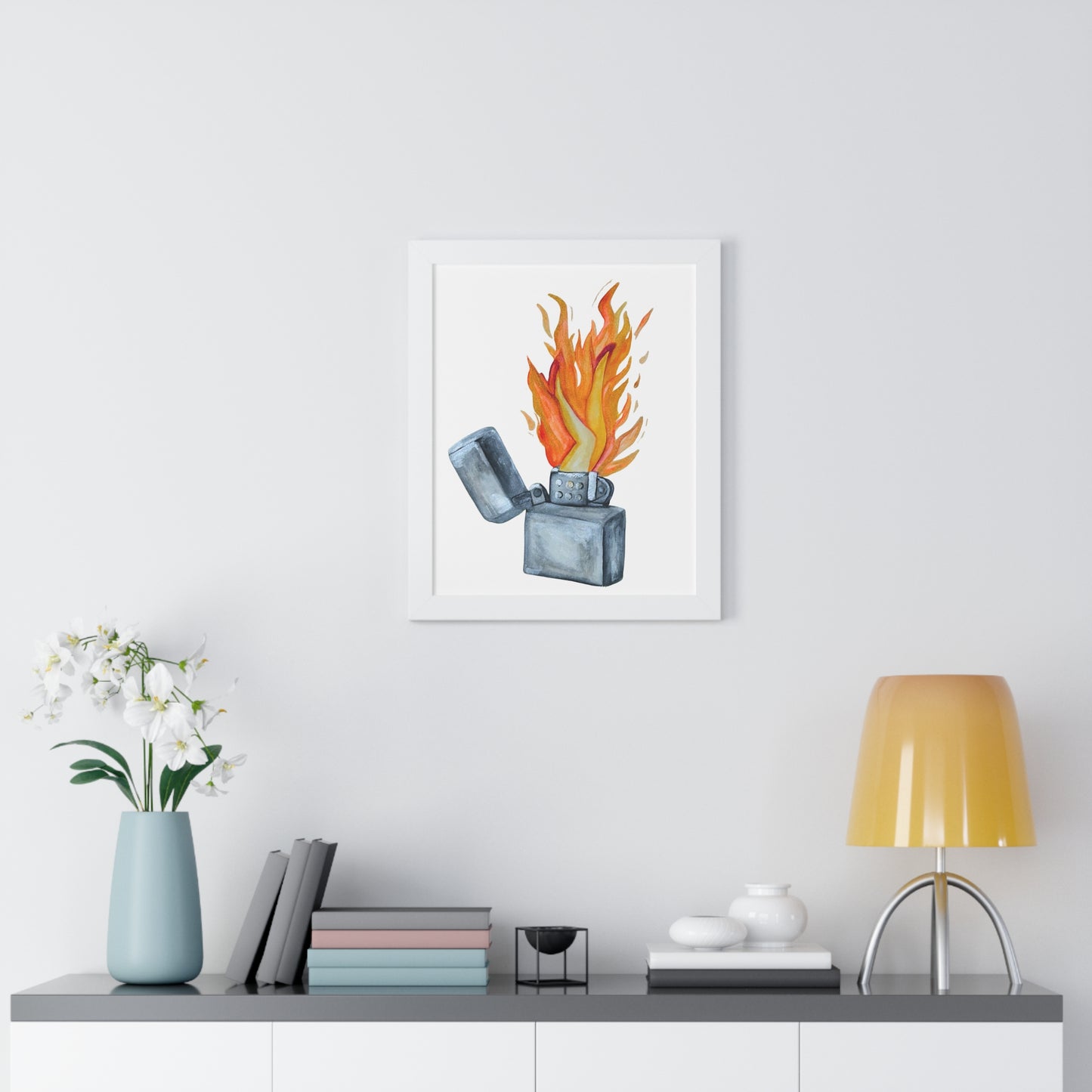 Flaming Lighter with Legs — Watercolor Fire Art Print
