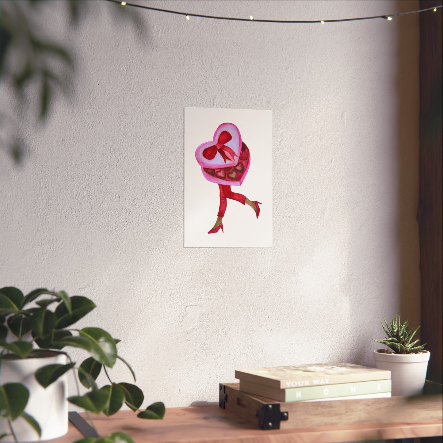 Valentine Heart Box Giclée Art Print — Chic Retro Woman in Red Heels