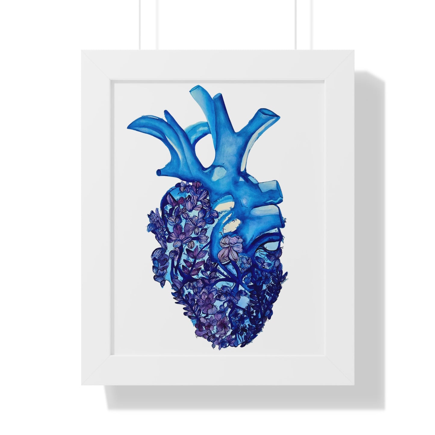 Blue Floral Bluebonnet Anatomical Heart Framed — Botanical Heart Art Print "Deep in The Heart"