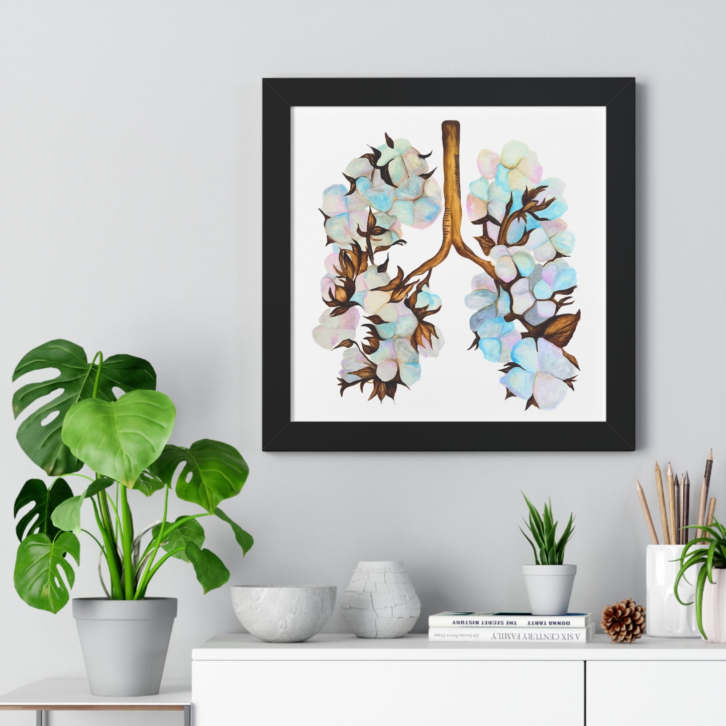 Framed Print- Botanical Lungs Art Print (Cotton Plant Lung Illustration)