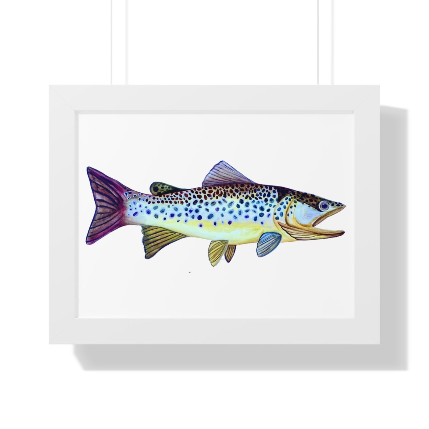 Framed Fish Art Print — Colorful Trout Horizontal Poster for Cabin, Lake House, or Nursery