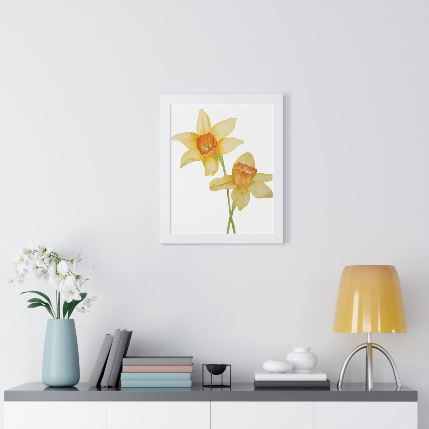 Daffodil Botanical Framed Print — Yellow Watercolor Flower Wall Art