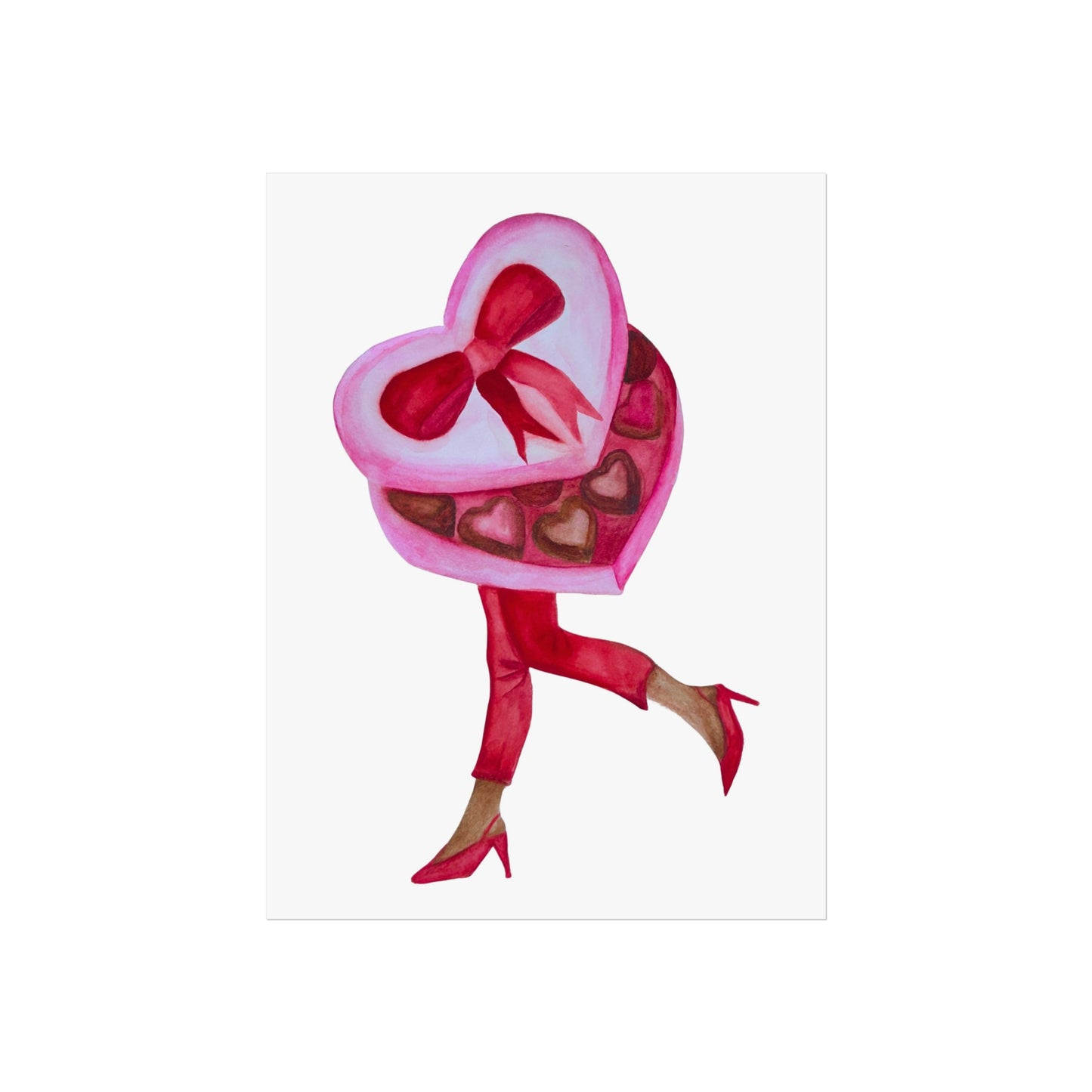 Valentine Heart Box Giclée Art Print — Chic Retro Woman in Red Heels