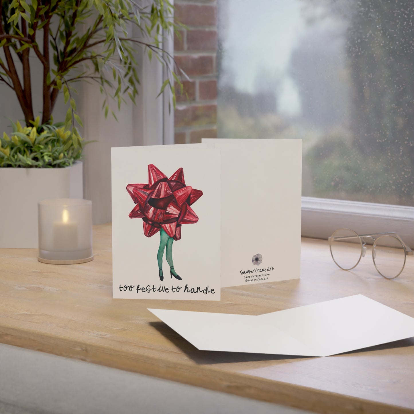 Greeting Card — "Too Festive to Handle" Holiday Folded Card (Single or Bulk Pack)