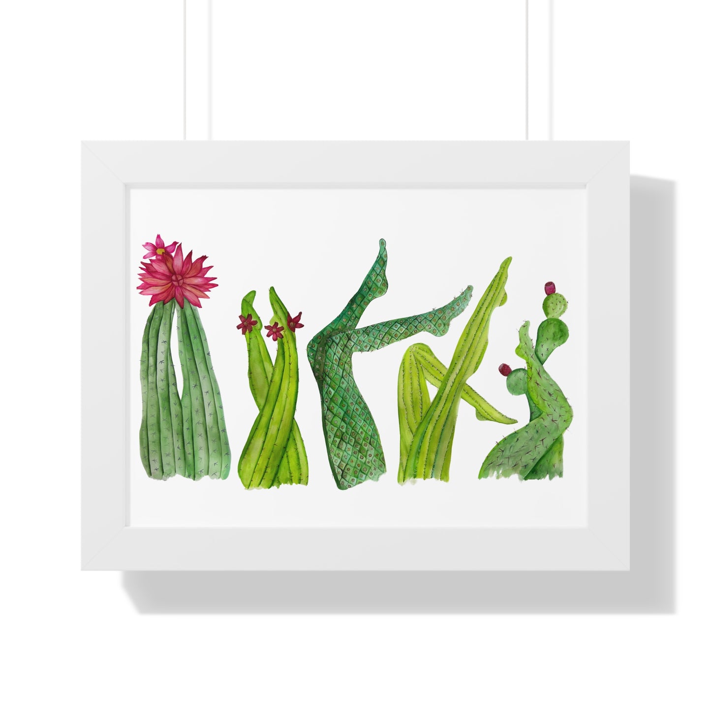 Cactus Legs Watercolor Framed Print — Botanical Horizontal Wall Art