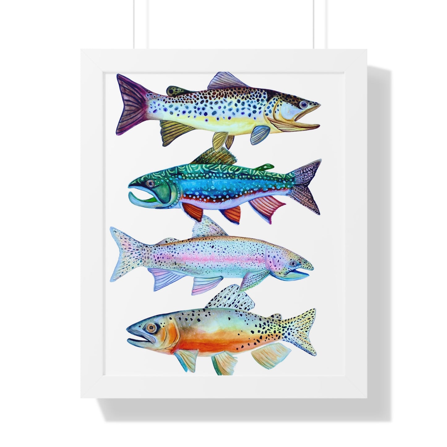 Colorful Trout Fish Watercolor Print Framed