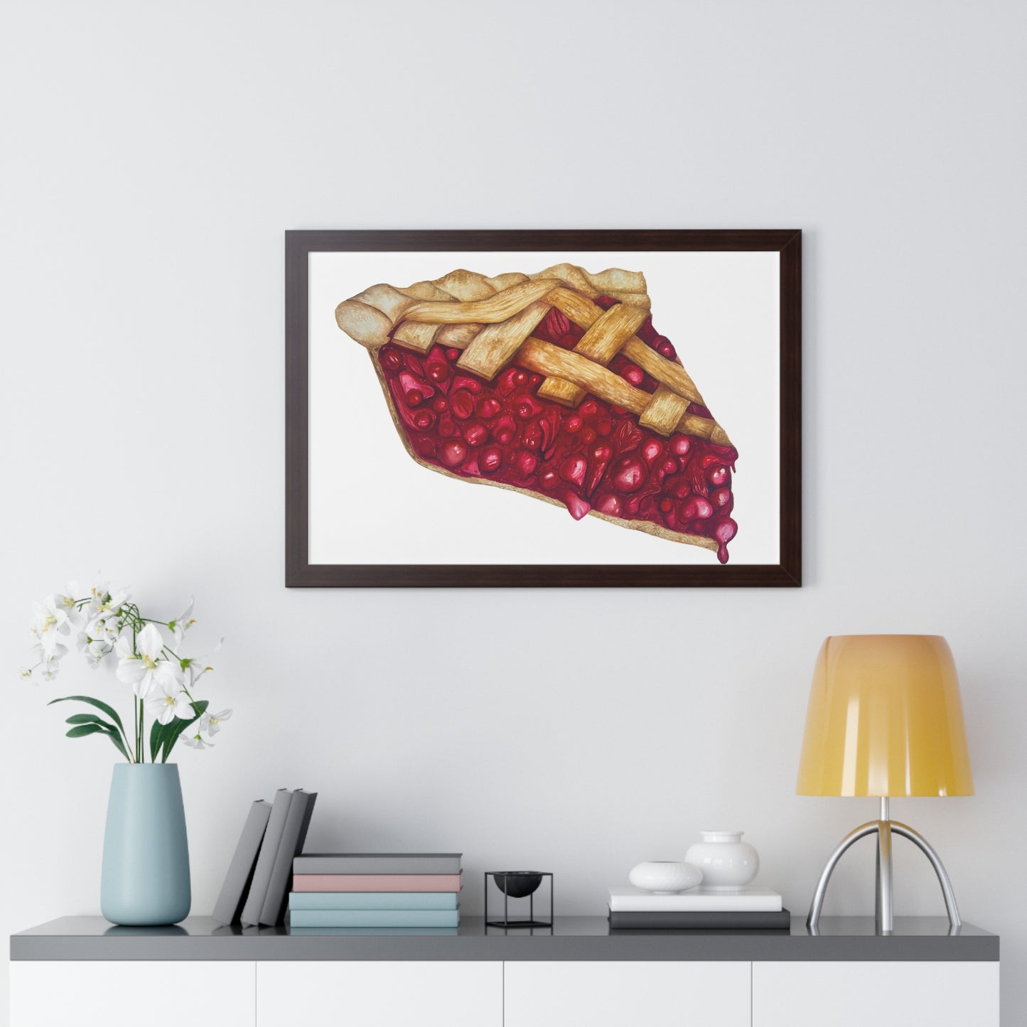 Cherry Pie Slice Framed Print — Watercolor Kitchen Wall Art