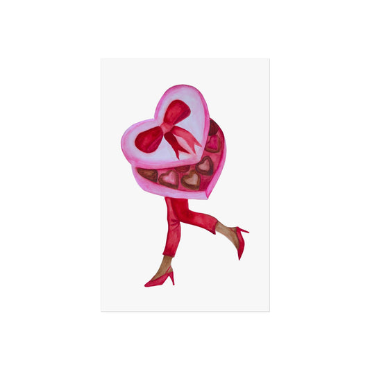 Valentine Heart Box Giclée Art Print — Chic Retro Woman in Red Heels