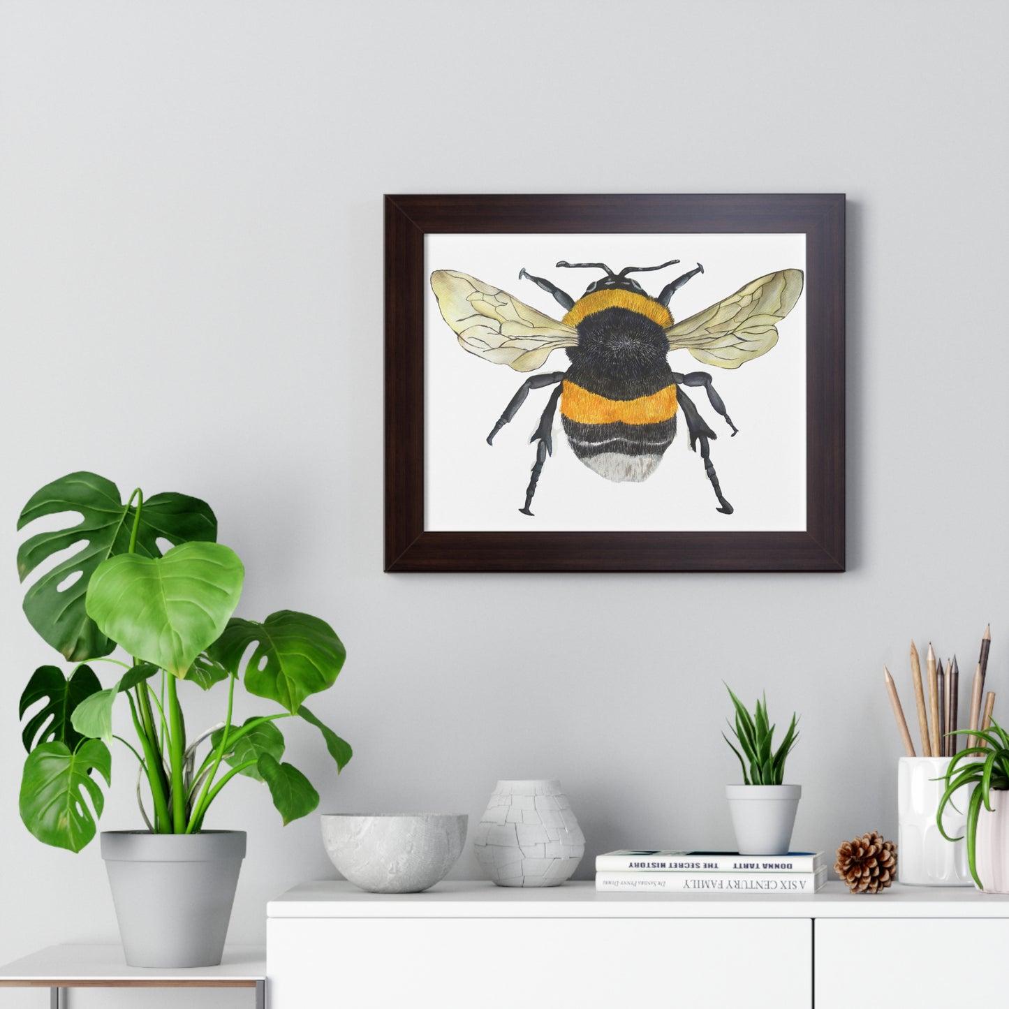 Bumblebee Wall Art — Framed Horizontal (Botanical Insect Print)