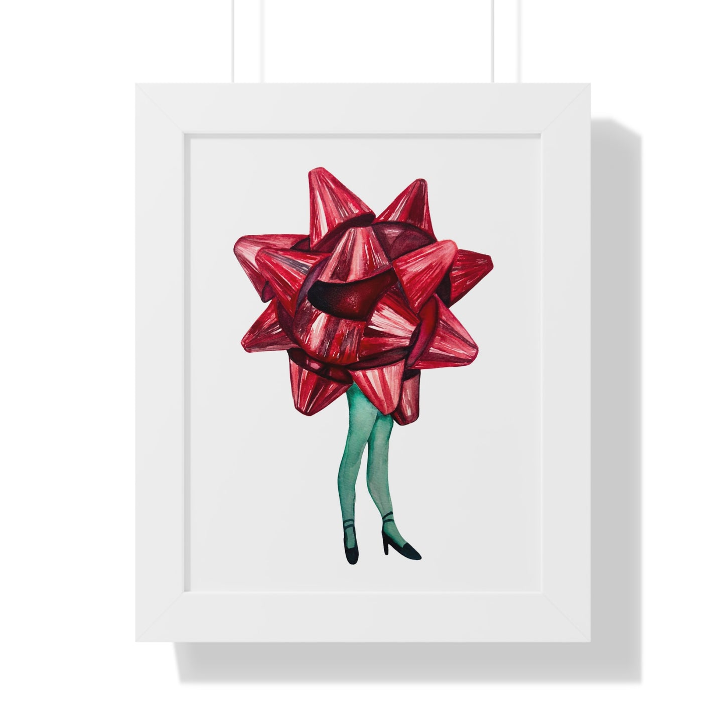 Gift Bow Christmas Woman Framed Print — Quirky Feminine Art Print for Home & Holiday Décor