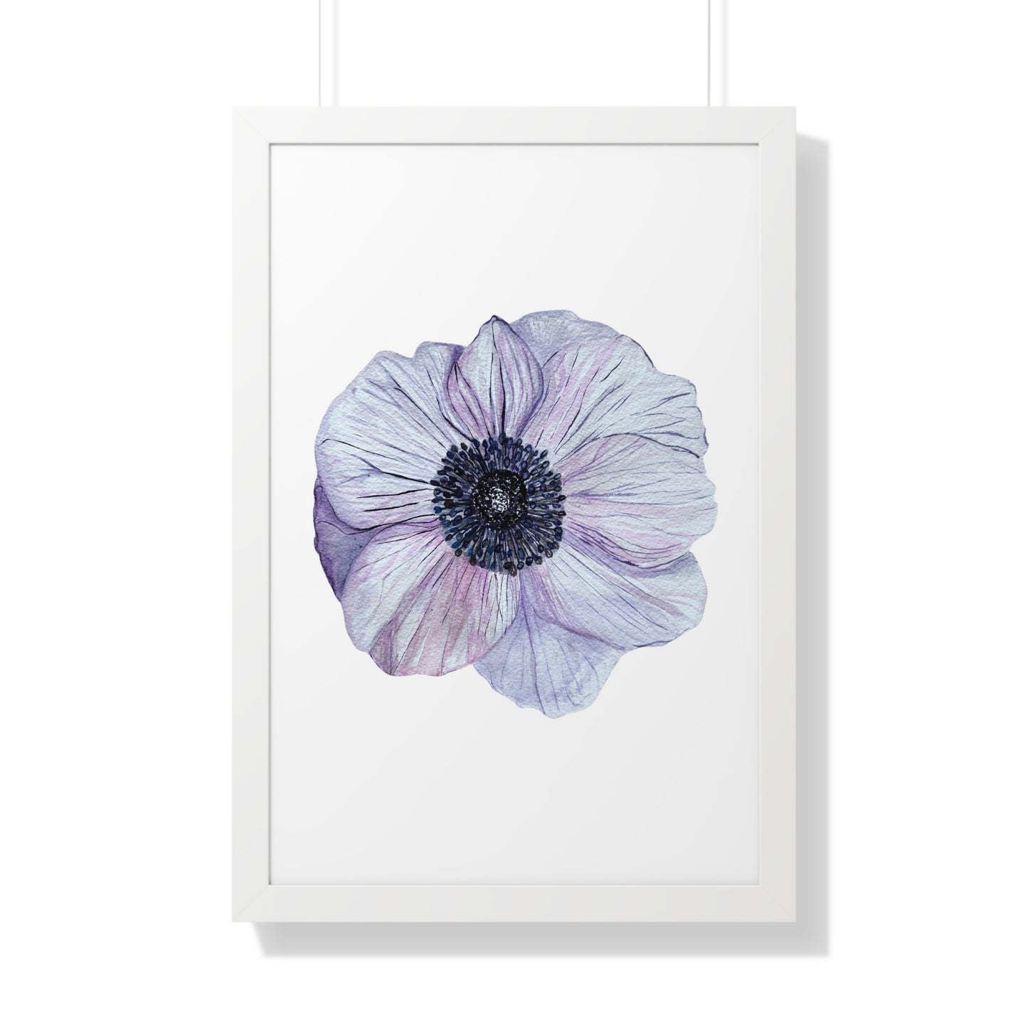 Framed Floral  Print — White Lavender Anemone Wall Art