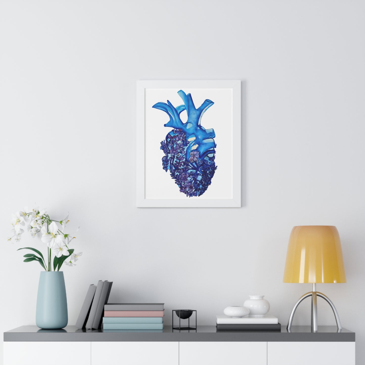 Blue Floral Bluebonnet Anatomical Heart Framed — Botanical Heart Art Print "Deep in The Heart"