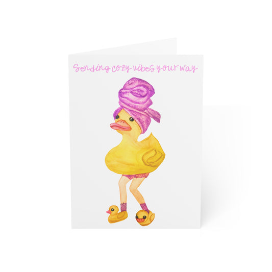 Spa Duck Greeting Card — "Sending Cozy Vibes Your Way"