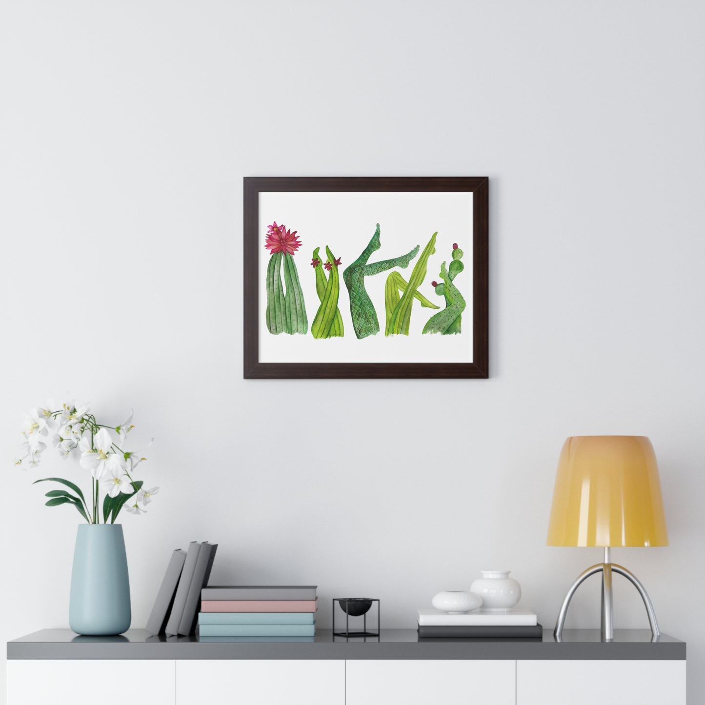 Cactus Legs Watercolor Framed Print — Botanical Horizontal Wall Art