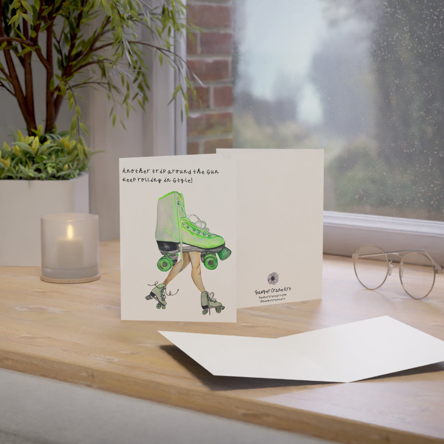 Roller Skate Greeting Card – “Another Trip Around the Sun” Birthday Card (Blank Inside)