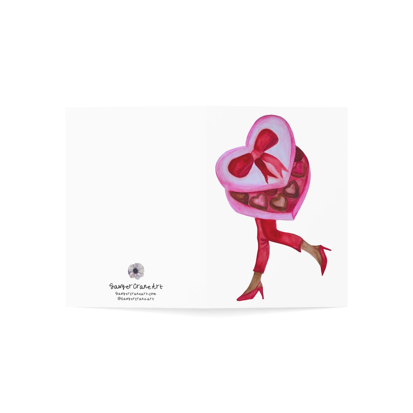 Heart Chocolate Box Greeting Card — Romantic Heart & Heels Note Card (Single or Bulk Packs)