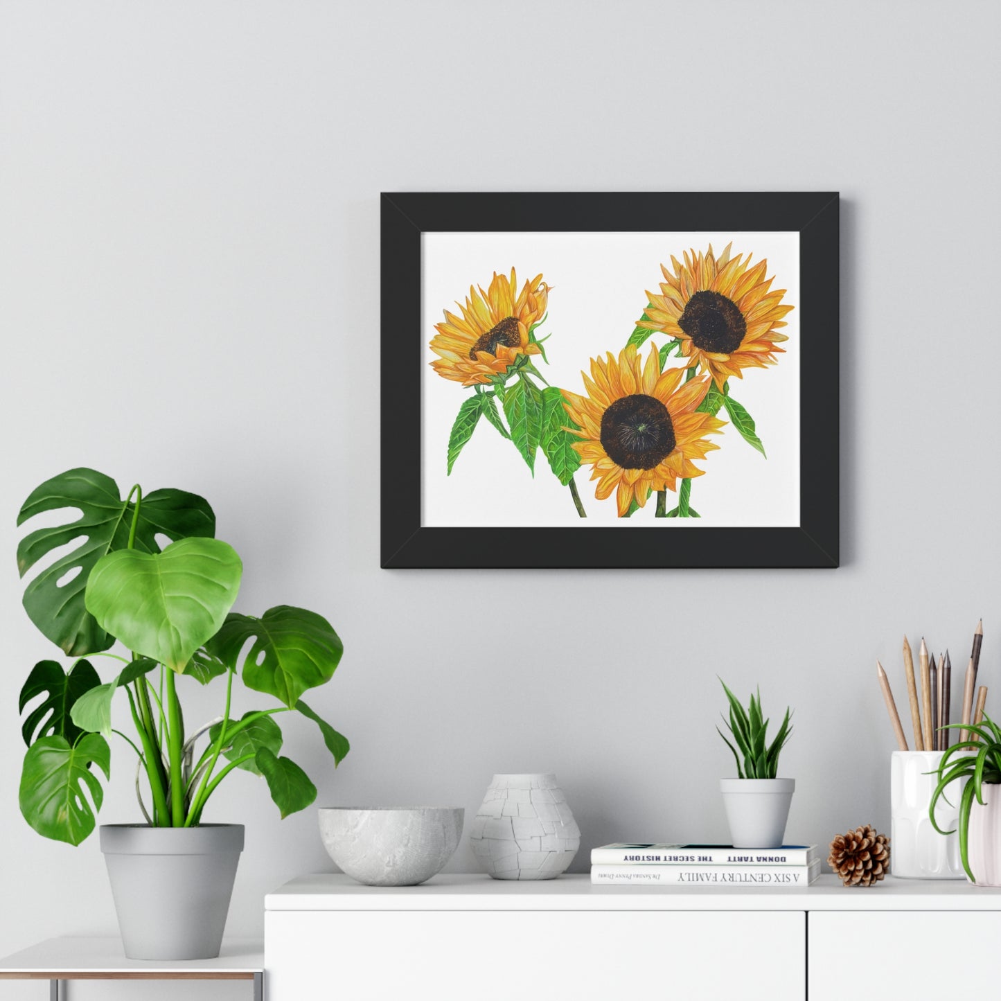 Sunflower Watercolor Framed Print — Bright Botanical Wall Art