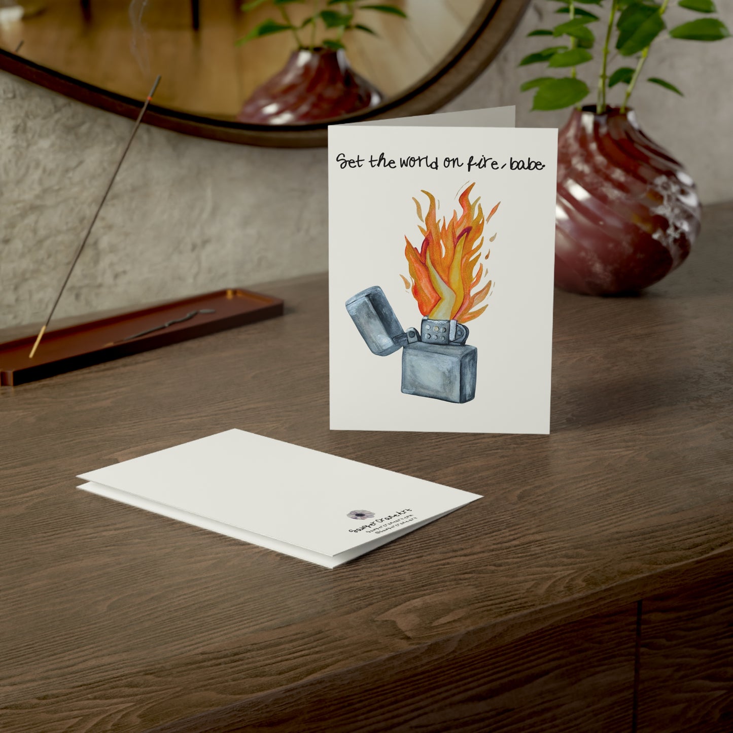 Greeting Card — “Set the World on Fire, Babe” Lighter Illustration