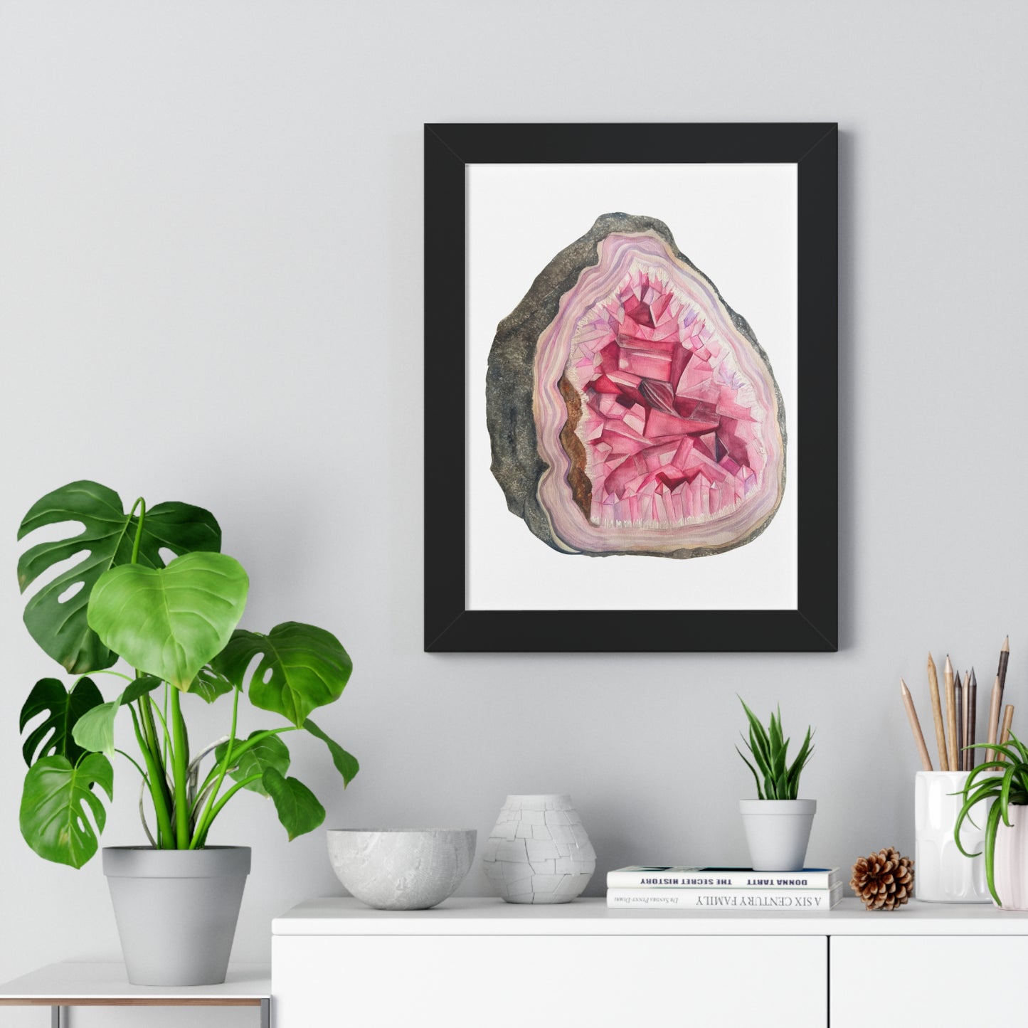 Pink Geode Art Print — Framed Print