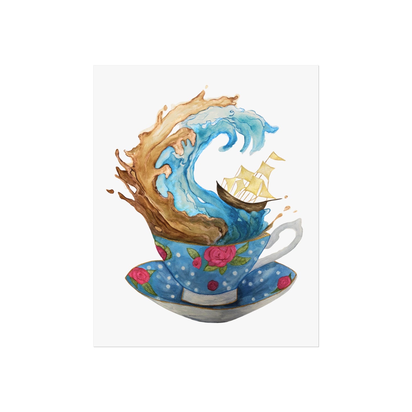 Giclée Art Print — Whimsical Teacup Wave with Sailing Ship Storm Inside A Tea Cup - Swiftie Lyric