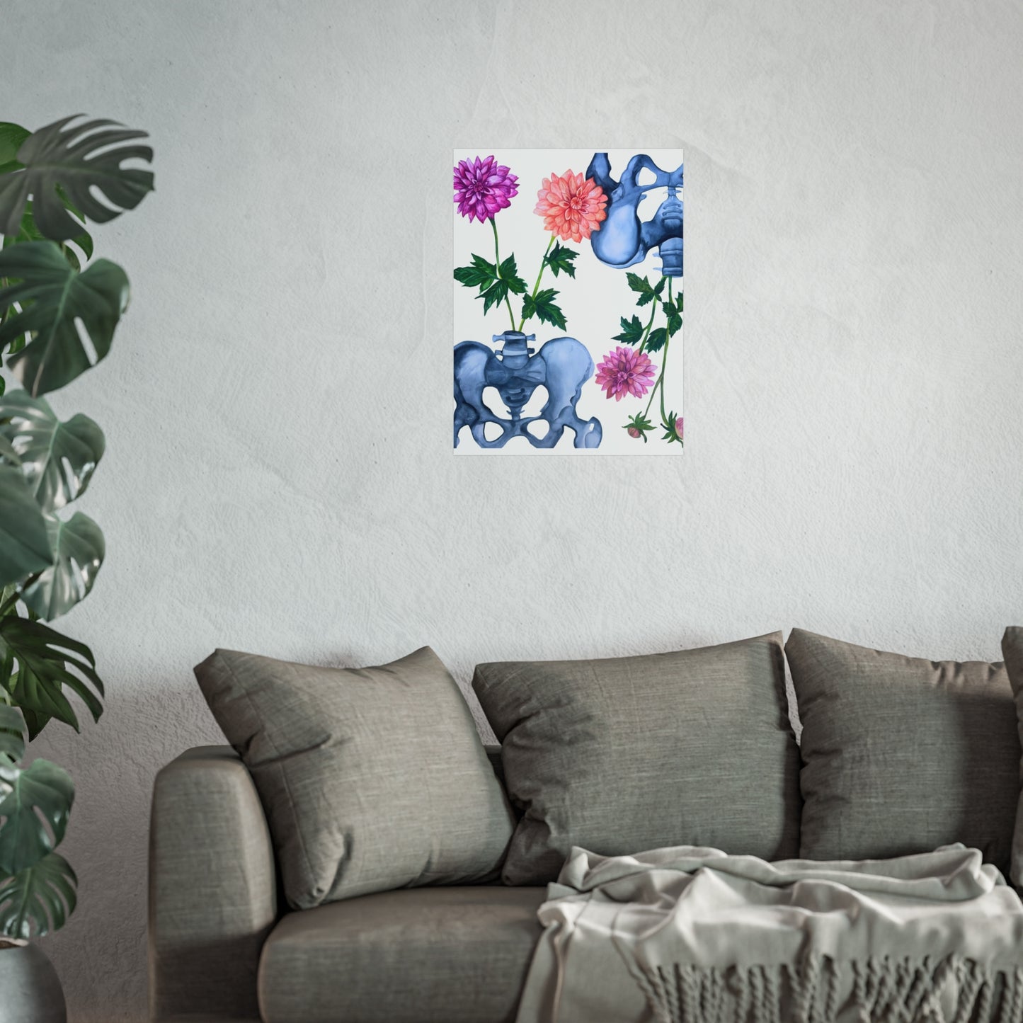 Pelvic Bone & Dahlia Giclée Art Print — Botanical Anatomical Wall Art