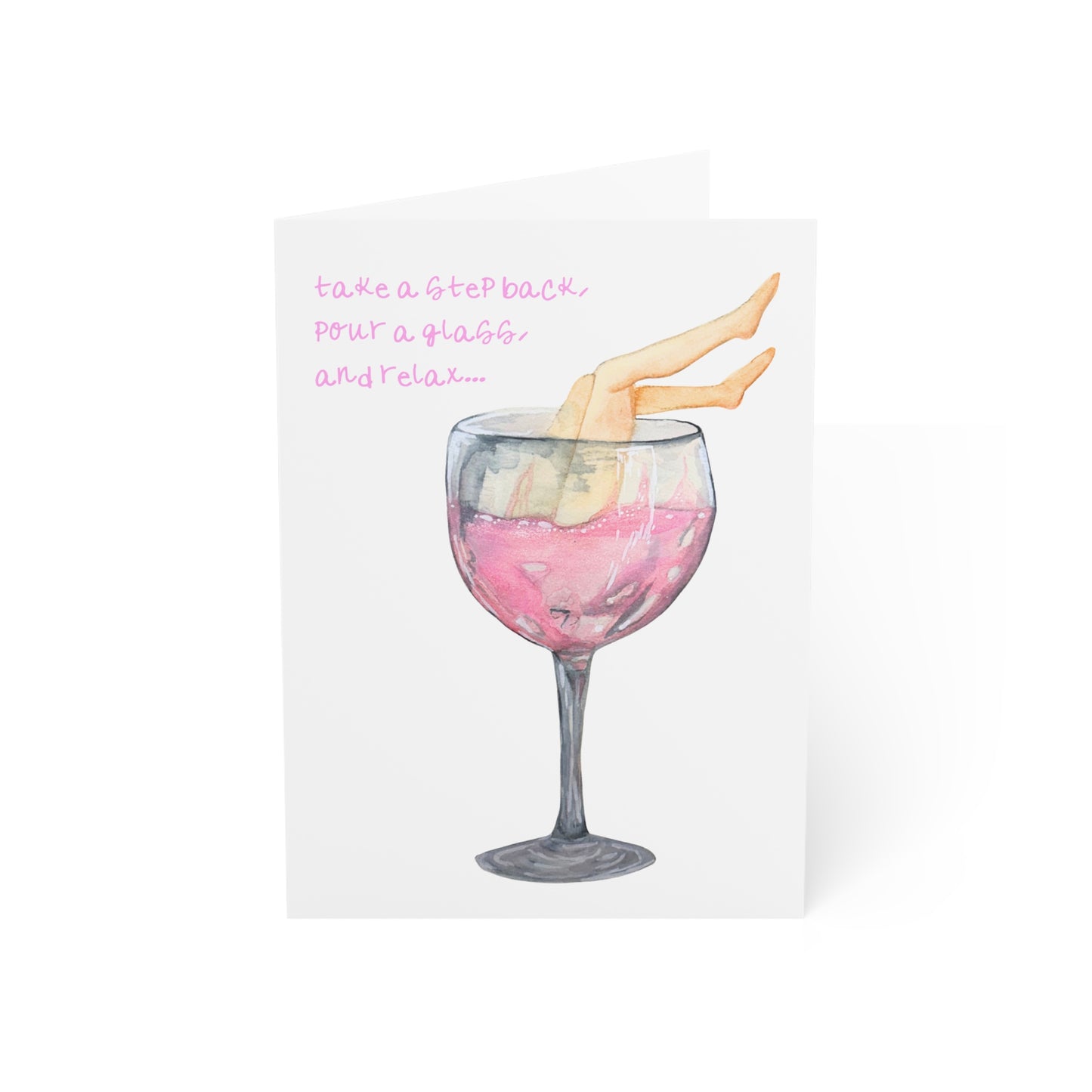 Funny Feminist Wine Glass Greeting Cards — Relax Cute Girly Designs (Pack of 1, 10, 30, 50)