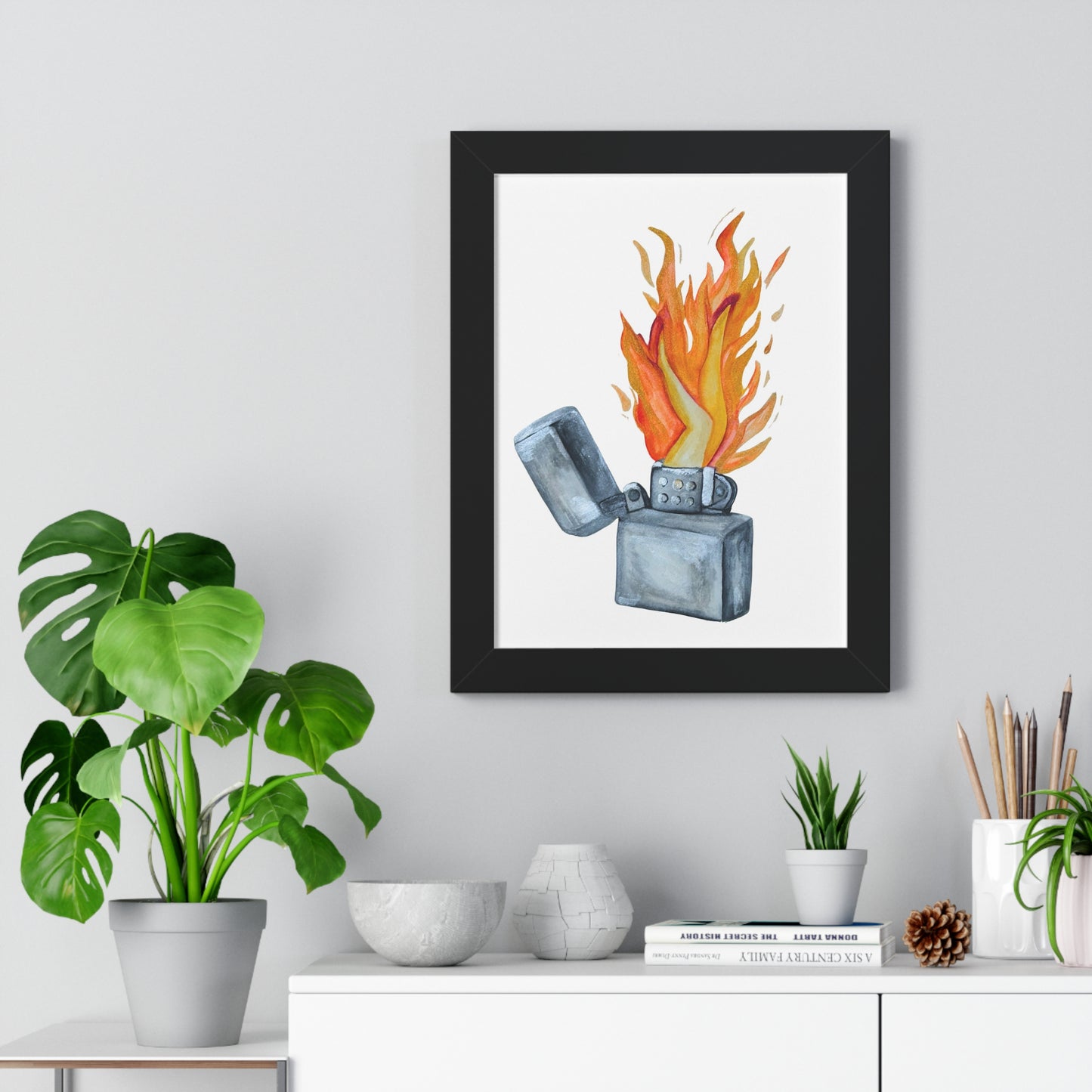 Flaming Lighter with Legs — Watercolor Fire Art Print