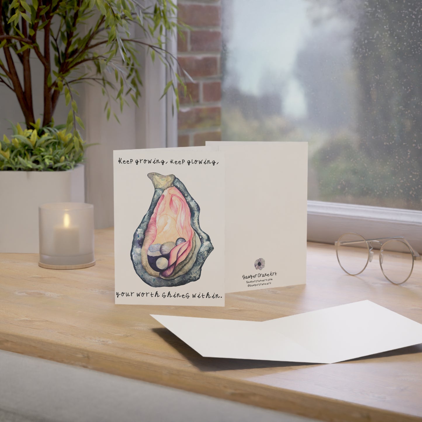 Self-Worth Pearl Oyster Greeting Card — Feminist Girl Power Encouragement