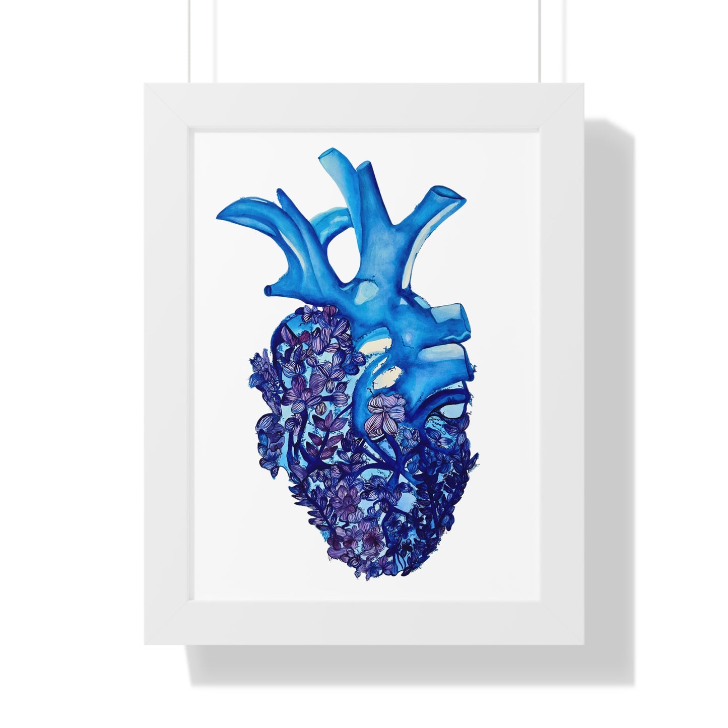 Blue Floral Bluebonnet Anatomical Heart Framed — Botanical Heart Art Print "Deep in The Heart"