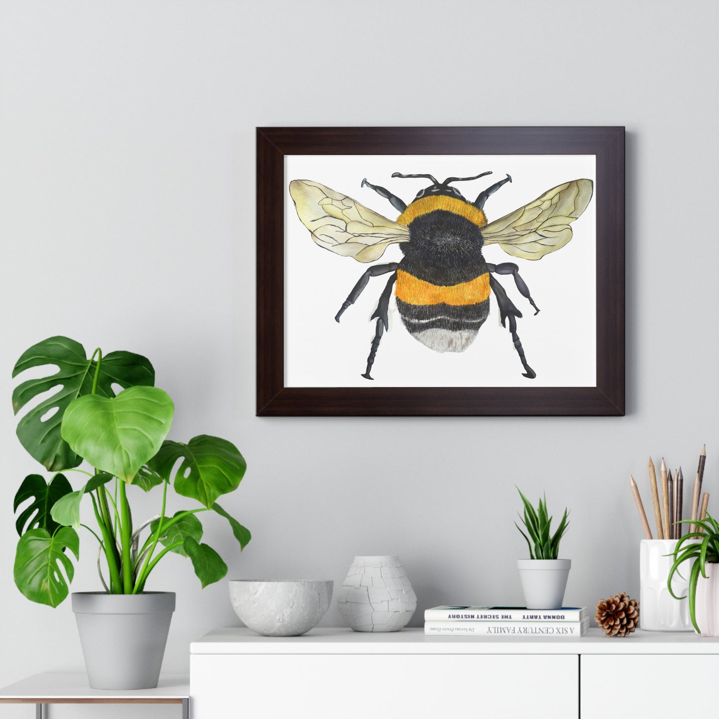 Bumblebee Wall Art — Framed Horizontal (Botanical Insect Print)