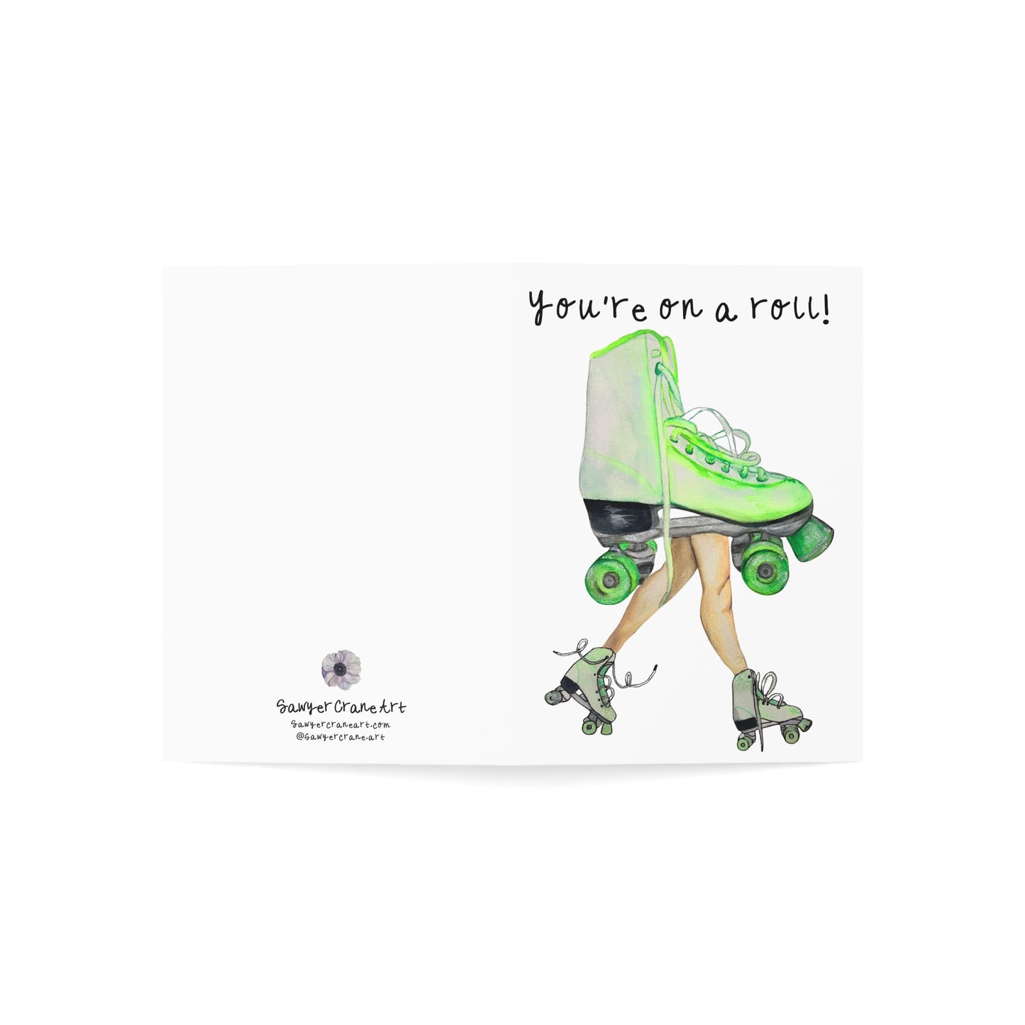 Greeting Card – “You’re on a Roll!” Green Roller Skate Motivational Card (Single or Bulk Packs)