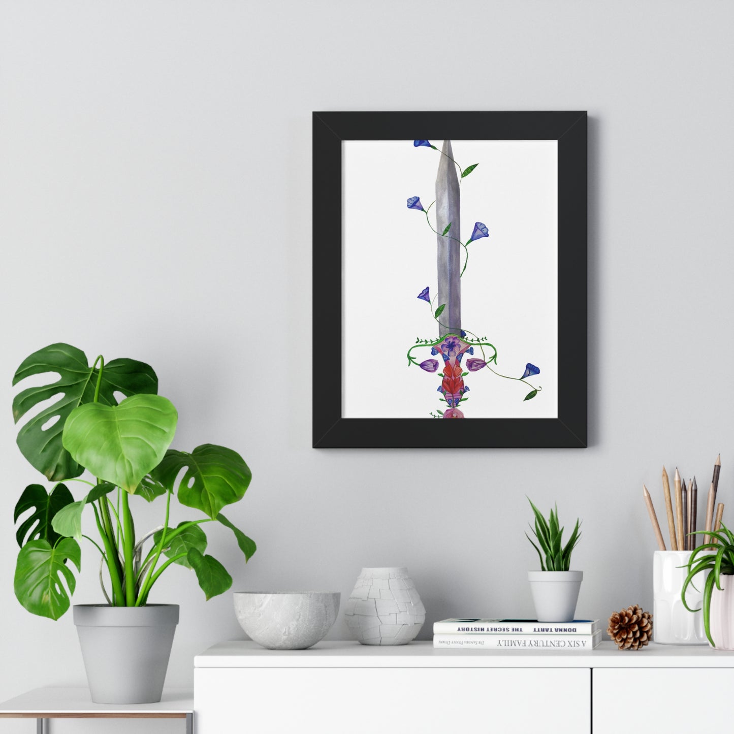 Floral Sword Art Print — Botanical Dagger Wall Art