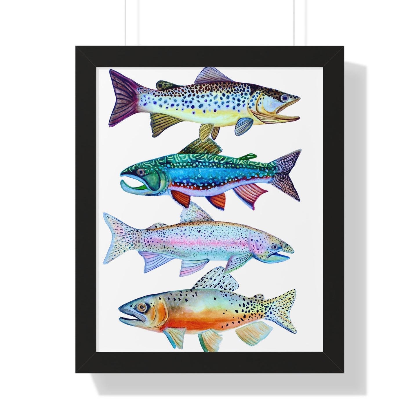 Colorful Trout Fish Watercolor Print Framed
