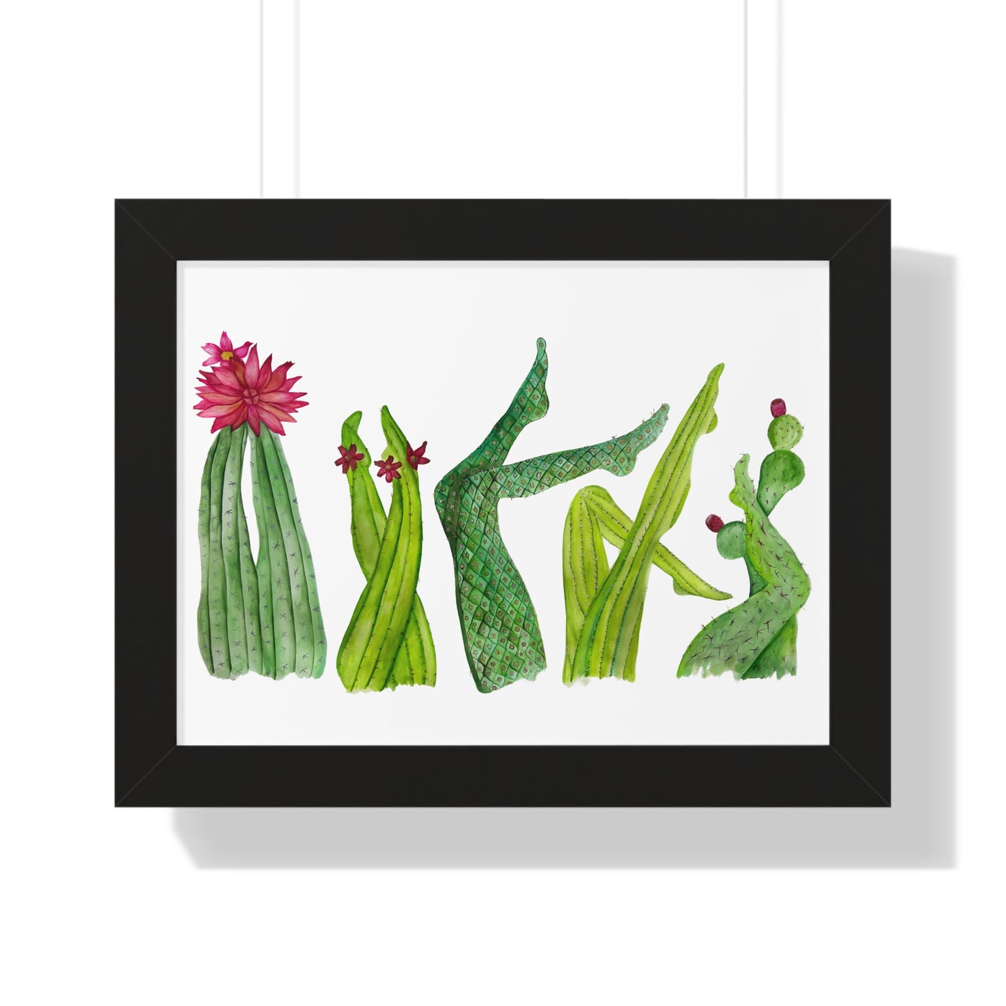 Cactus Legs Watercolor Framed Print — Botanical Horizontal Wall Art