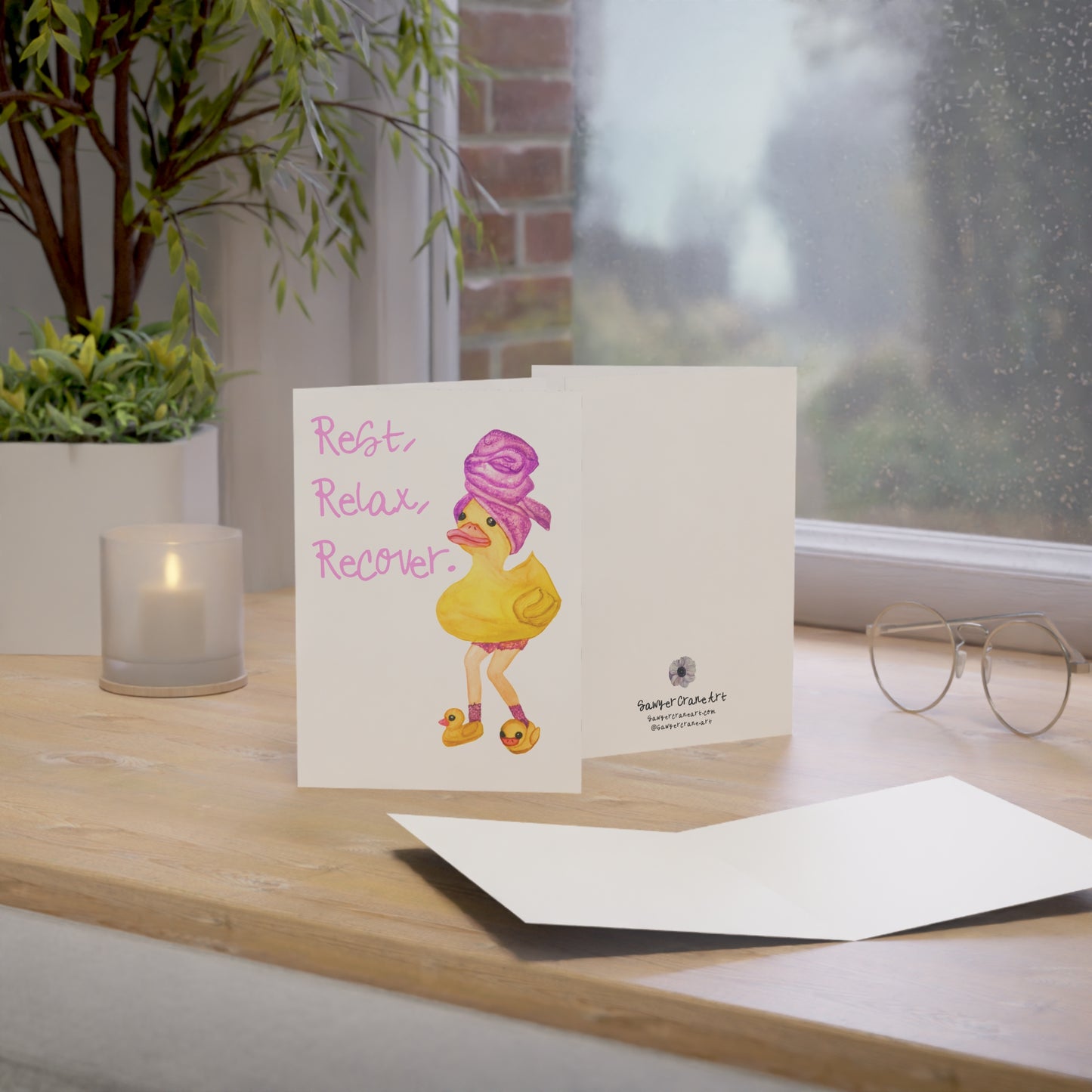 Rest Relax Recover rubber duck spa illustration Greeting Card | Get Well Card