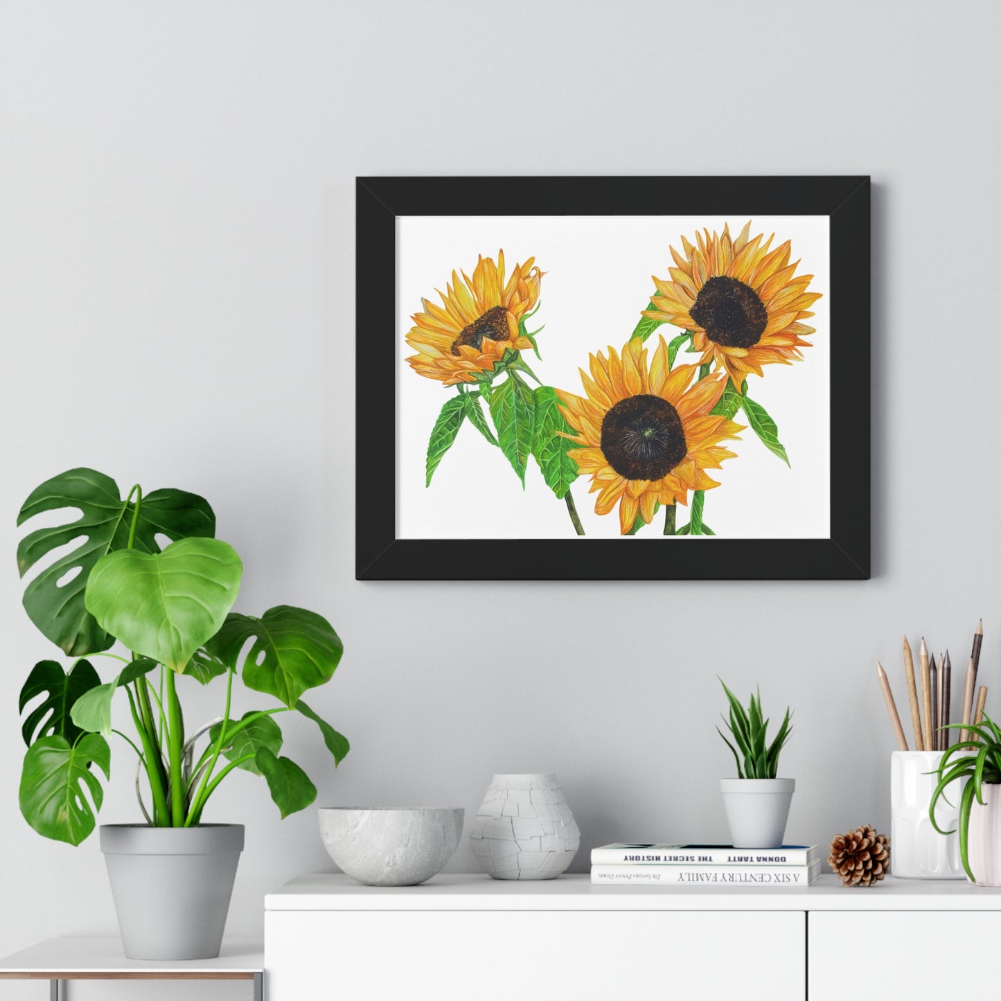 Sunflower Watercolor Framed Print — Bright Botanical Wall Art
