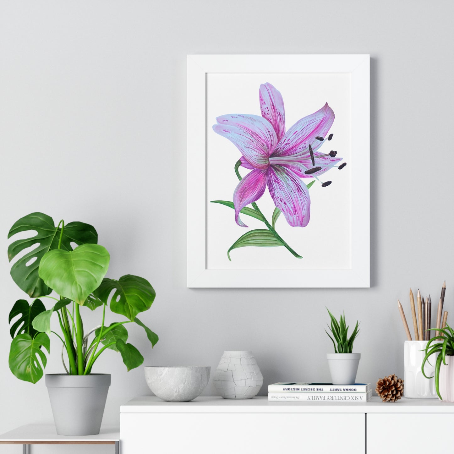 Framed Art Print - Pink Tiger Lily Botanical Wall Art