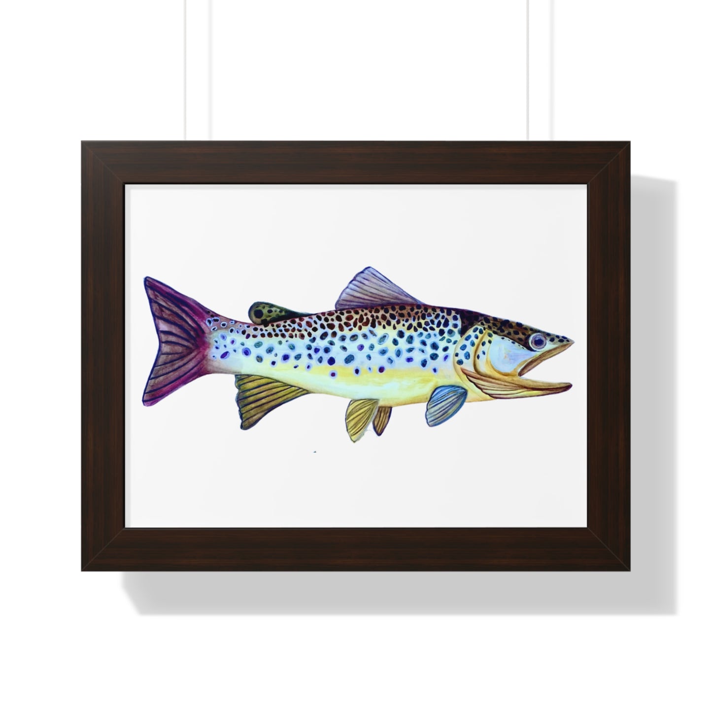 Framed Fish Art Print — Colorful Trout Horizontal Poster for Cabin, Lake House, or Nursery