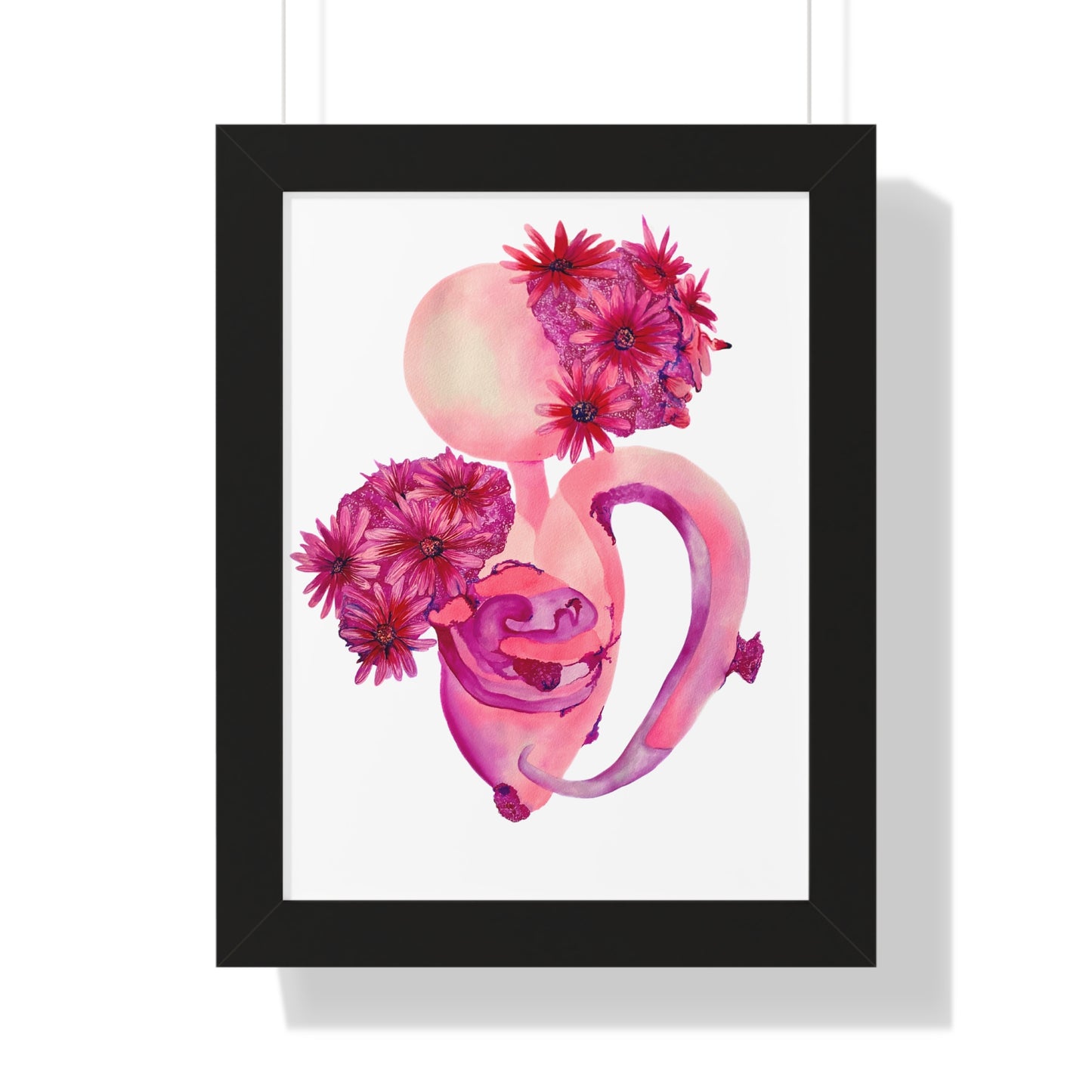 Framed Pink Floral Anatomical Uterus Female Feminist Art Print