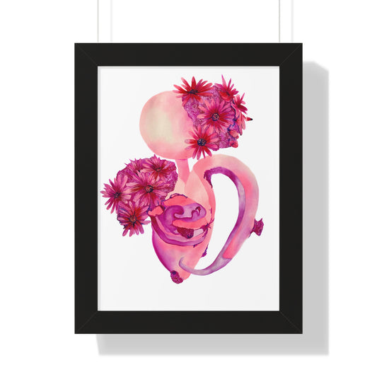 Framed Pink Floral Anatomical Uterus Female Feminist Art Print