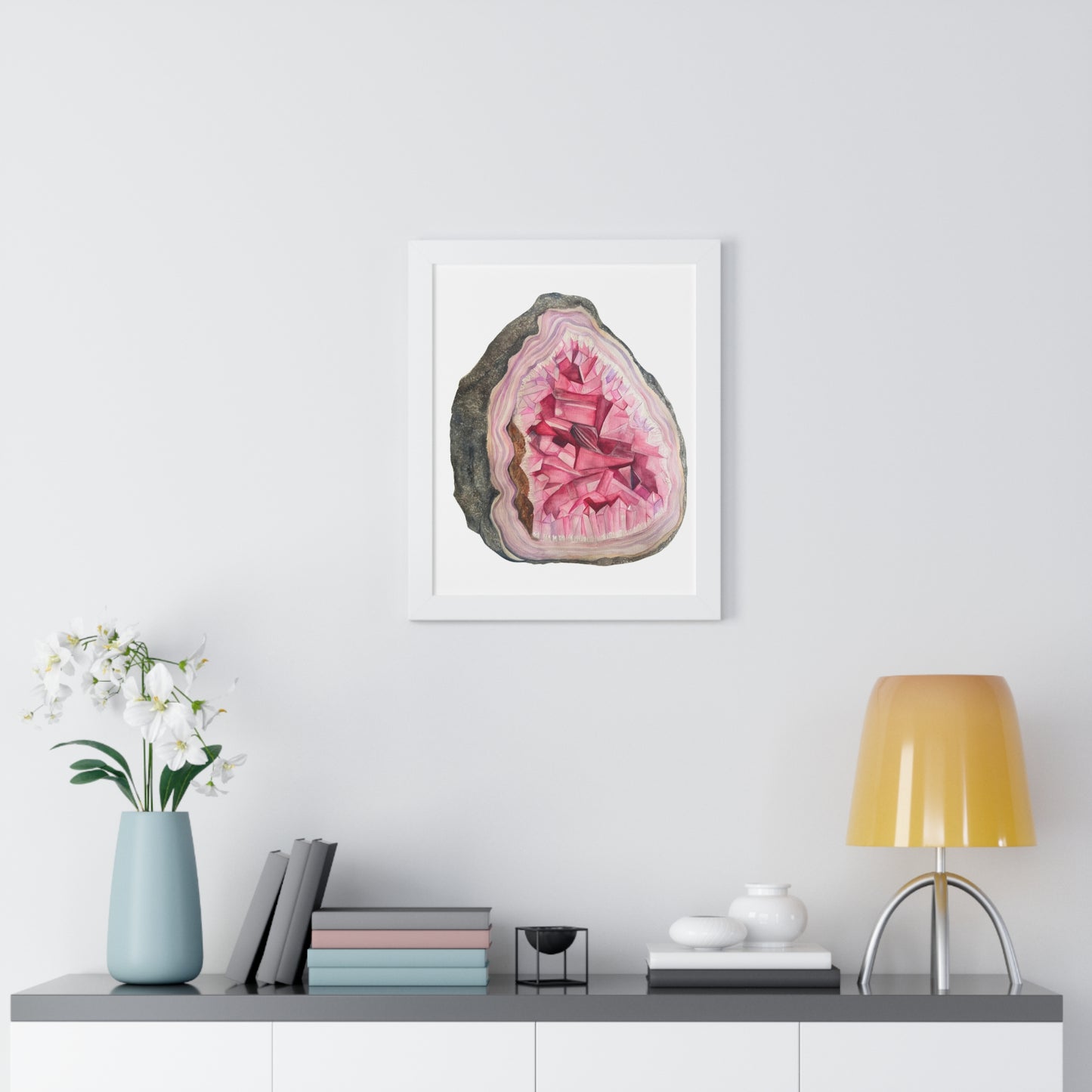 Pink Geode Art Print — Framed Print