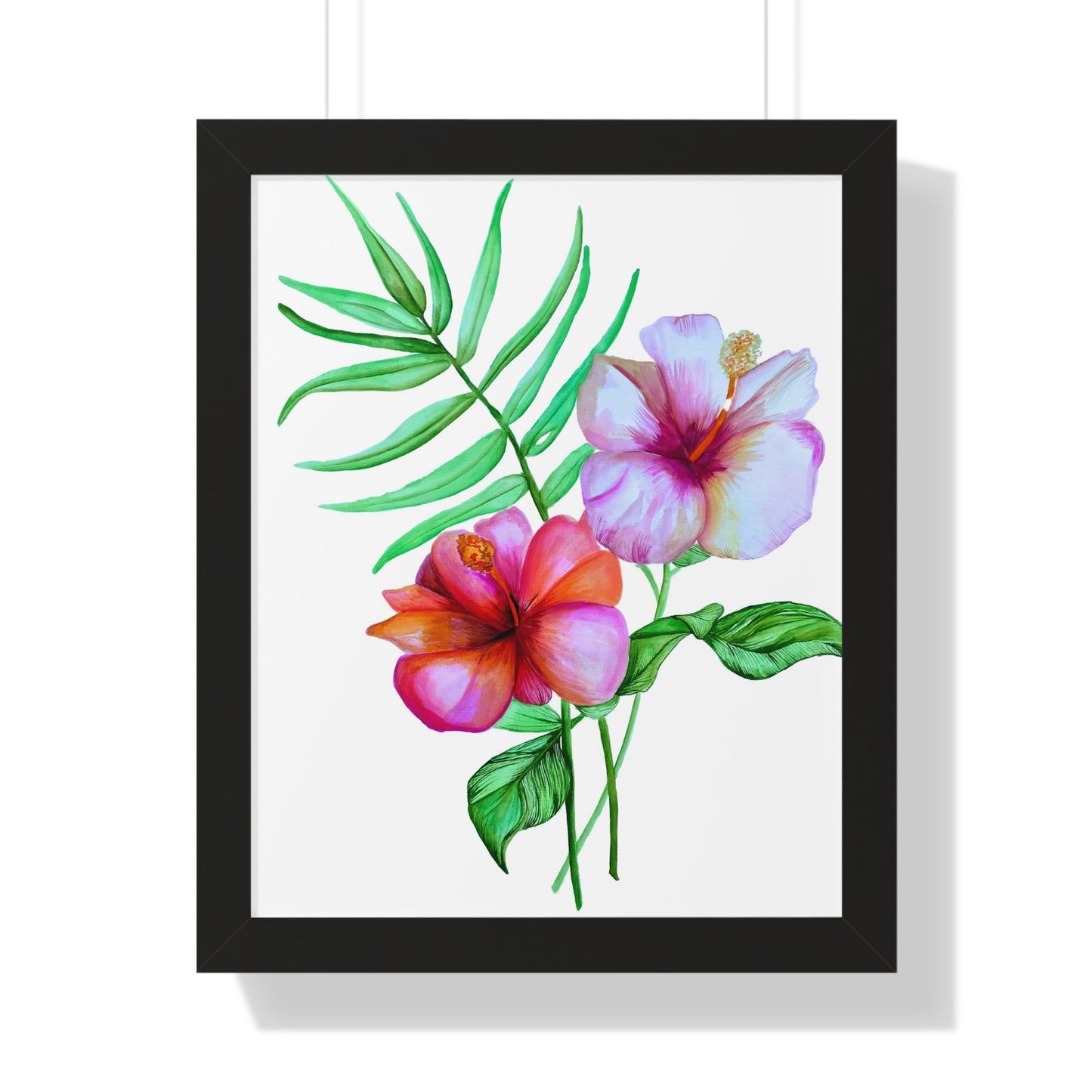 Tropical Hibiscus Framed Print — Watercolor Floral Vertical Wall Art
