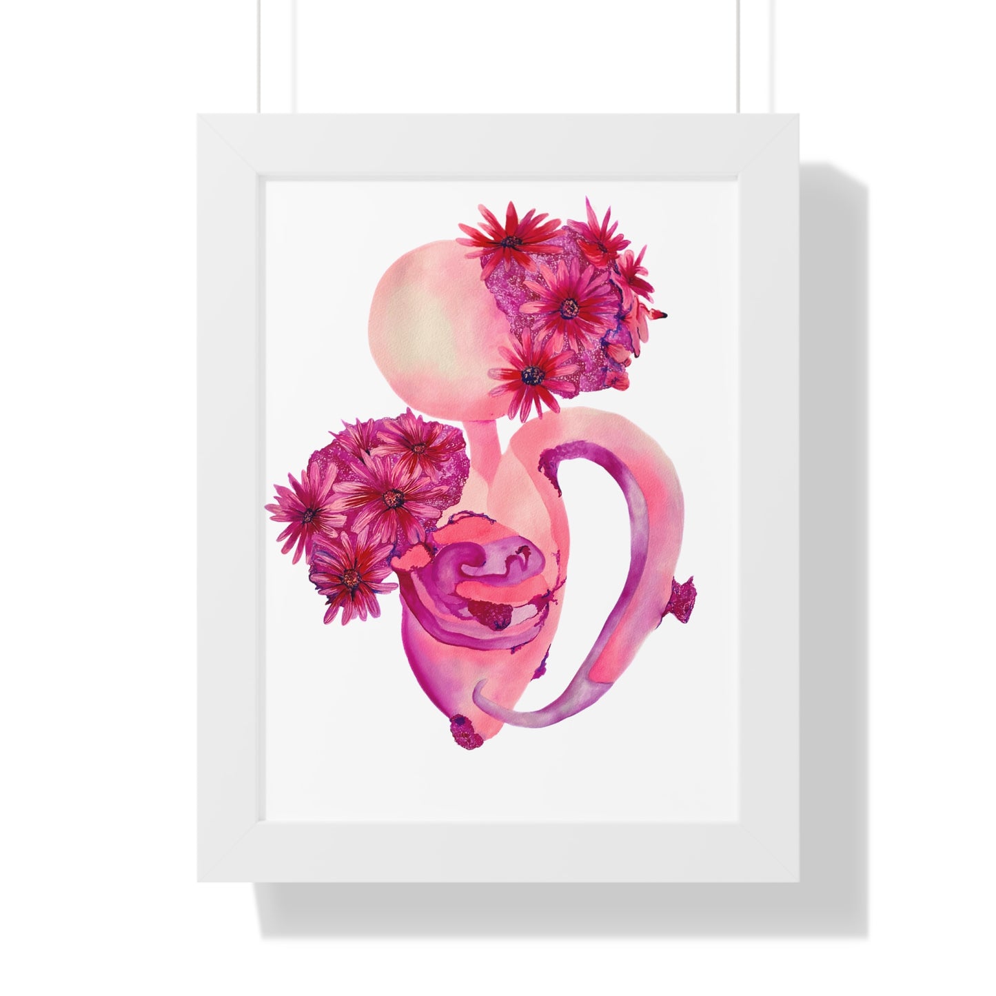 Framed Pink Floral Anatomical Uterus Female Feminist Art Print