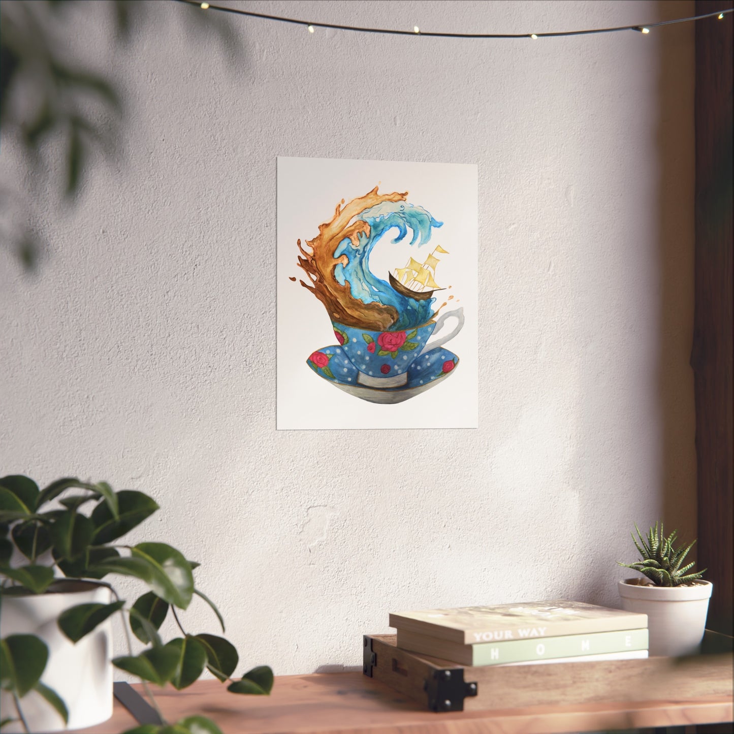 Giclée Art Print — Whimsical Teacup Wave with Sailing Ship Storm Inside A Tea Cup - Swiftie Lyric
