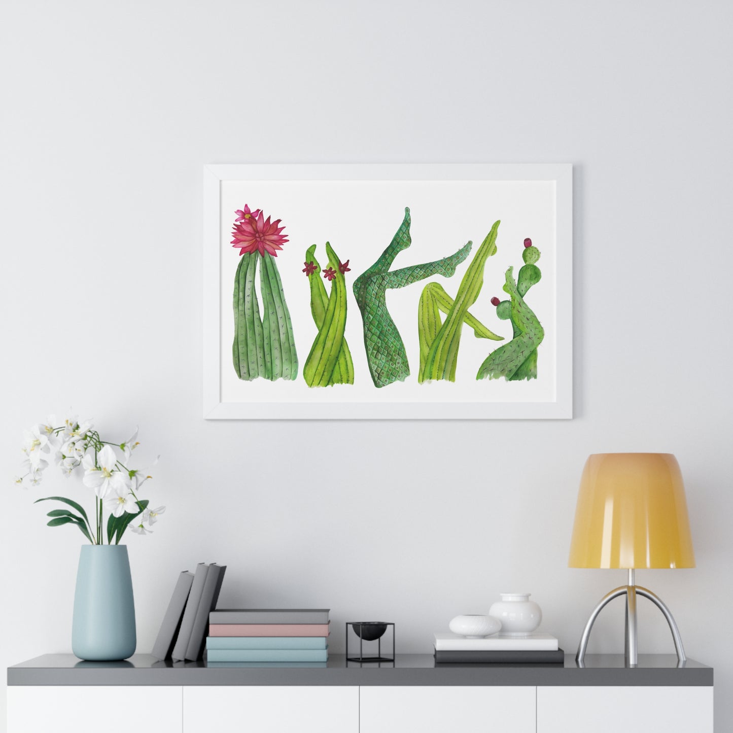Cactus Legs Watercolor Framed Print — Botanical Horizontal Wall Art