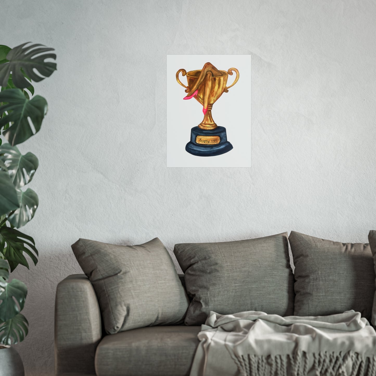 Trophy Wife Golden Trophy with Pink Shoes Illustration Print